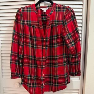 Old Navy Red Plaid V Neck Long Sleeve Top Tunic, S